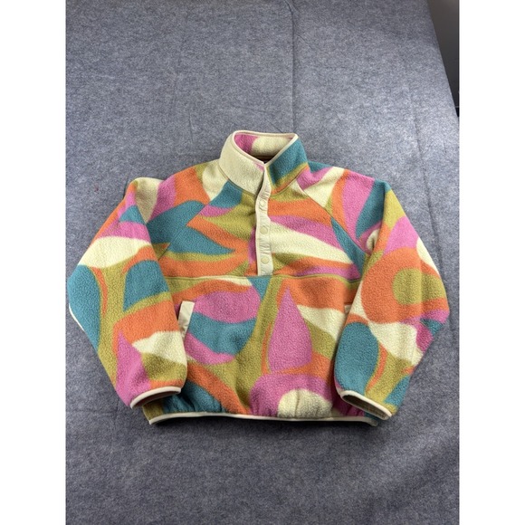 Toad&co Campo Fleece Pullover Henley Bristow Women's L Multicolor Abstract Boxy - Picture 2 of 8